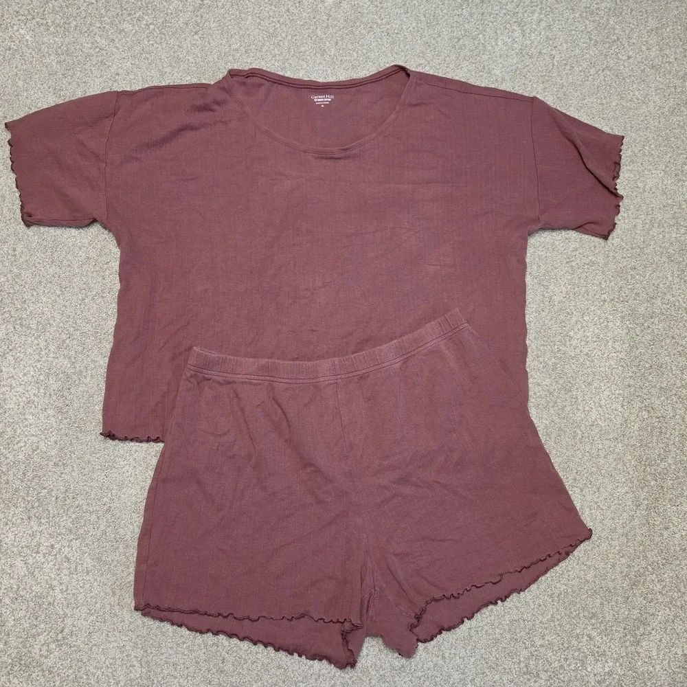 Garnet Hill‎ Women's Mauve Knit Sleep Pajama Set Shorts T Shirt Cotton Blend XL